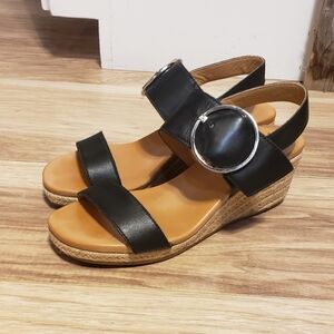UGG Navee Wedge Sandal Heel Black Big Buckle Strap 7.5